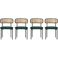 Muvano Fluwelen Eetkamerstoelen Set Van 4 - Groene Stoel Met Rotan Rugleuning - Moderne Vrijetijdsstoel - 6,5kg - 150kg Draagvermogen - Woonkamer Groen