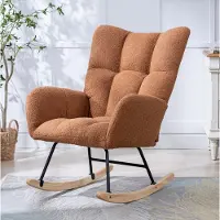 OKWISH Schommelstoel – Fauteuil Voor Volwassenen – Teddy Stof Met Armleuningen En Zachte Zit – Voor Woonkamer, Slaapkamer En Babykamer – Bruin
