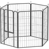 PawHut Welpenlaufstall 6-eckig Welpenauslauf mit 6 Gitterplatten Tür flexibel faltbar Schutzplane Freilaufgehege 100cm hoch Hundelaufstall Welpengitter für Hund Katze Laufgitter für drinnen draußen