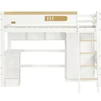 STILVORA Stapelbed 90x200 cm – Kinderstapelbed Met Vierzijdige Valbeveiliging – Bureau & Kledingkast Met Open Planken – Hout+MDF – Wit+Natuur – Zonder matras