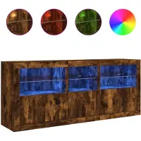 vidaXL Dressoir met LED-verlichting, gerookt eikenhout, 162x37x67 cm