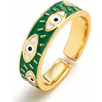 Deja Jewels Goudkleurige Verstelbare Damesring met Groen Oogmotief