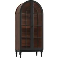OKWISH Opbergkast Met Glazen Deuren En Boogvormig Bovenblad Voor Woonkamer En Keuken MDF Zwart 76×35,5×165 Cm