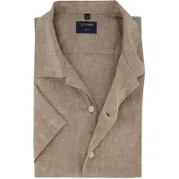 Olymp Casual Regular Fit Linnen Overhemd bruin, Effen