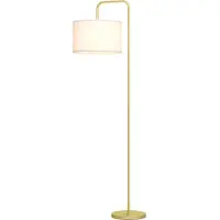 HOMCOM Vloerlamp voor de woonkamer, staande lamp met stoffen lampenkap, voetpedaal, goudkleurig