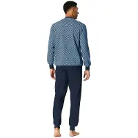 Schiesser lange pyjama blauw normale fit geprint