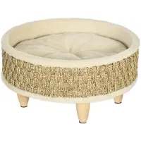 Aosom hondenbed, verhoogd hondenligbed met kussen, kattenbed, huisdierenbed, rond
