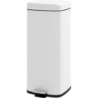 HOMCOM Vuilnisbak 30 liter, trapmodel met deksel, voetpedaal, binnenbak, metaal, wit