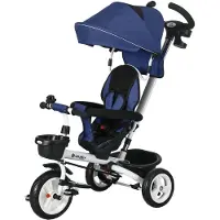 HOMCOM 6-in-1 driewieler met duwstang, kinder driewieler met veiligheidsgordel, blauw
