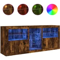 vidaXL Dressoir met LED-verlichting, gerookt eikenhout, 162x37x67 cm