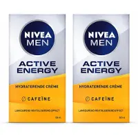 Nivea 2 x MEN - Active Energy - Gezichtscrème met Cafeïne - 50 ml - Bulkverpakking - 2 stuks