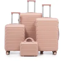 Muvano Reiskoffers Hardschalige Koffers - 4-Delige Koffer Set - Spinner Koffers - ABS Koffer - Krasbestendig - Waterdicht - Met Slot - Familie Vakantie - 14/19/24/28 Inch - 4 Stuks - Roze