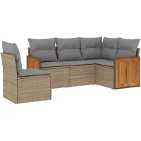 vidaXL 5-delige Loungeset met kussens poly rattan beige