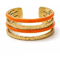 Deja Jewels Goudkleurige Brede Verstelbare Damesring met Oranje Banddetails