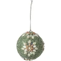 J-Line kerstbal Kralen + Schelp - kunststof - lichtgroen/wit - 12 stuks