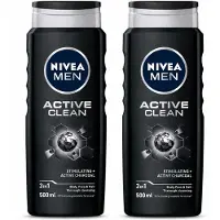 Nivea 2 x MEN - Douchegel - Active Clean - 500 ml - Voordeelverpakking - 2 stuks