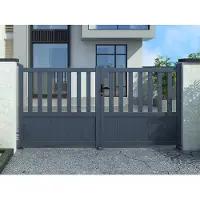 Vente-unique Opengewerkte aluminium draaipoort L343 x H140 cm antraciet TARNOS II