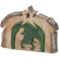 J-Line Kerststal met schors - mangohout - naturel/donkergroen - small