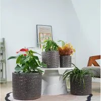 STILVORA Bloempot – 4-Delige Set – Ø37/31/24,5/17,5 cm – Keramiek – Glanzend Grijs – Binnen & Buiten – Vorstbestendig