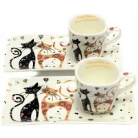 Queen Isabell Merkloos Espresso Kopjes Set - 2x 80ml met Kattenmotief