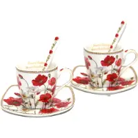 Queen Isabell Espresso Kopjes Set met Schotels - 2 stuks - Bone China Porselein