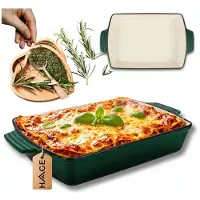 Hage - Gietijzeren Ovenschaal - Ovenschaal - Geëmailleerde Bakvorm - Voor Ovengerechten, Vlees, Taart en Ovenschotels - 3.5 Liters - 32 x 23.5 x 6 cm - Flesgroen