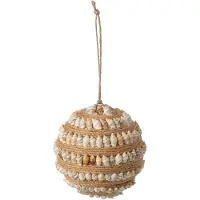 J-Line kerstbal Touw + Schelp - kunststof - naturel/wit - 12 stuks