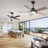 HAUSS SPOLE Ventilator – 107 Cm Met Verlichting En Afstandsbediening – Metaal En Hout – Zwart En Donker Walnoot – 6 Snelheden Voor Woonkamer