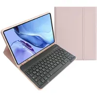 Mobigear Tablethoes geschikt voor Apple iPad Mini 7 (2024) Hoes | Keys QWERTZ Bluetooth Toetsenbord Bookcase + Stylus Houder - Roze