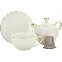 Marco polo Merkloos Porseleinen "Tea for One" Set: Mok & Theepot Wit