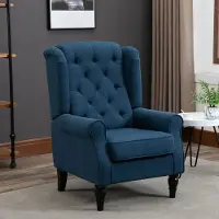 MODFU - Fauteuil - Gecapitonneerd - Hoge Rugleuning - Blauw - Hout - Stof