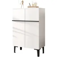 Merax Schoenenkast - 60 x 34,5 x 95 cm - Wit en Zwart - 2 Deuren - Verstelbare Legplanken - Smalle Opbergkast voor Hal