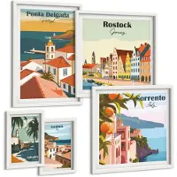 Coloray 5-Delige Schilderij Set - Uitzichten Op Pittoreske Landschappen Vanuit Europese Steden - 50 x 50 cm, 20 x 30 cm En 40 x 60 cm - Decoratieve Muurdecoratie - Slaapkamer - Wanddecoratie