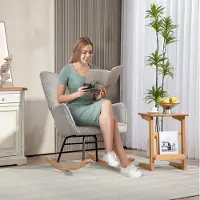 HAUSS SPOLE Schommelstoel - Fauteuil Met Armleuningen En Hoge Rugleuning - Voor Woonkamer En Slaapkamer - Stoffen Bekleding - Lichtgrijs