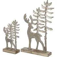 J-Line Rendier met bomen op voet - aluminium - gebroken wit/naturel - large