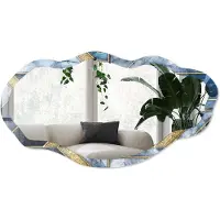 Wallfluent Blauw Mozaïek Spiegel - Blauw Rechthoekige Spiegel Voor Interieur - Organische Spiegel - Woonkamer - Geometrisch - 45x90 cm - Totale afmeting 52x97 cm