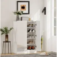 OKWISH Schoenenkast - 5 Niveaus Met Verstelbare Planken - Voor Hal en Entree - Soft-Close Deuren - MDF en Spaanplaat Wit - 72x34,5x103 cm