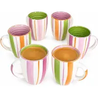 MamboCat 6-delige set TROPICANA koffiemokken 3x binnenin groen & 3x binnenin paars van steengoed