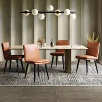 MODFU - Eetkamerstoelen - Dubbel Zitkussen - Modern - Voor Eetkamer Of Woonkamer - PU - Bruin