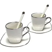 Queen Isabell - Espressokopjes porseleinen set met borden 90ml -Set van 2 stuks - Wit met gold