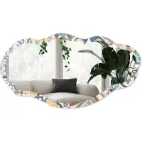 Wallfluent Mozaïekpatronen Spiegel - Blauw Moderne Rechthoekige Wandspiegel - Organische Spiegel - Keuken - Geometrisch - 45x90 cm - Totale afmeting 52x97 cm