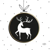 Duni Kerst thema servetten - 120x st - wit - zwart - rendier - 33 x 33 cm - kerstservetten