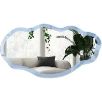 Wallfluent Babyblauw Spiegel - Blauw Strakke Rechthoekige Spiegel - Organische Spiegel - Woonkamer - Minimalistisch - 45x90 cm - Totale afmeting 52x97 cm