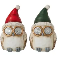 J-Line decoratie Uil Kerstmuts - magnesium - groen/rood - large - 2 stuks