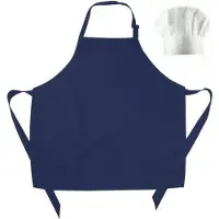 Benza Schort Keukenschort voor Kinderen Neutraal, Blanco - Donkerblauw (50 x 60 cm) incl. Koksmuts