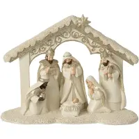 J-Line Kerststal - steen - lichtbeige/goud - large