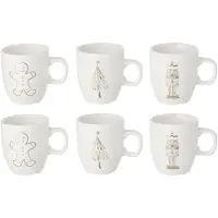 J-Line kopje Kerstmis - porselein - wit/beige - 6 stuks