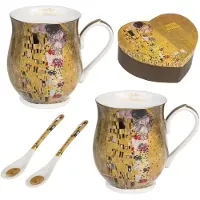 Queen Isabell - Koffiemok set met lepel voor twee personen - 350ml - Porselein The Kiss Klimt