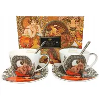 Queen Isabell Set van 2 Mokken met Schotels 250ml - Alfons Mucha Stijl