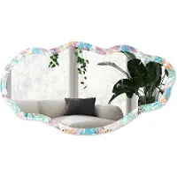 Wallfluent Tropisch Patroon Spiegel - Turkoois Stijlvolle Wandspiegel - Organische Spiegel - Slaapkamer, Kantoor, Woonkamer - Modern - 45x90 cm - Totale afmeting 52x97 cm